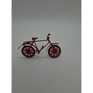 Miniature Red Metal Bicycle Figurine Vintage Style Cruiser Bike Decor 4 Inch